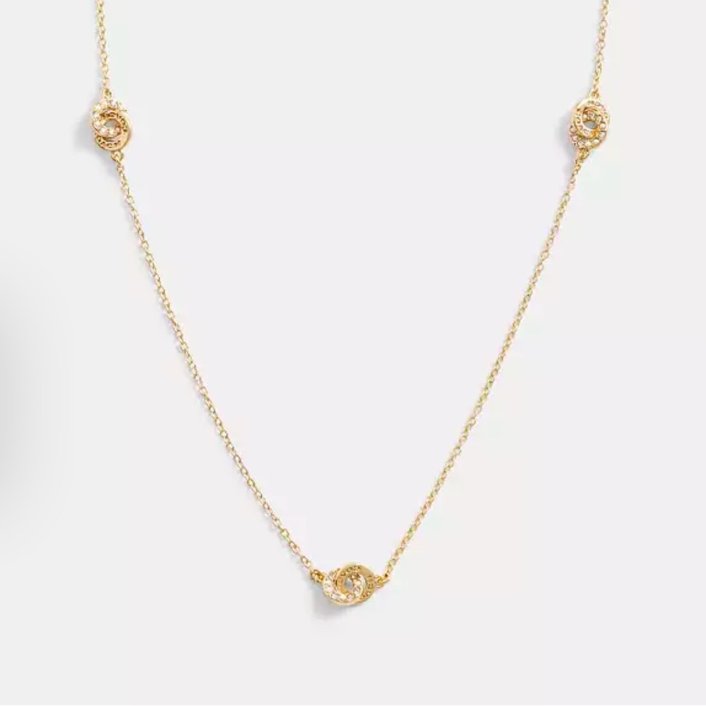 Coach Interlocking Open Circle Pearl Long Station Necklace,nwt !